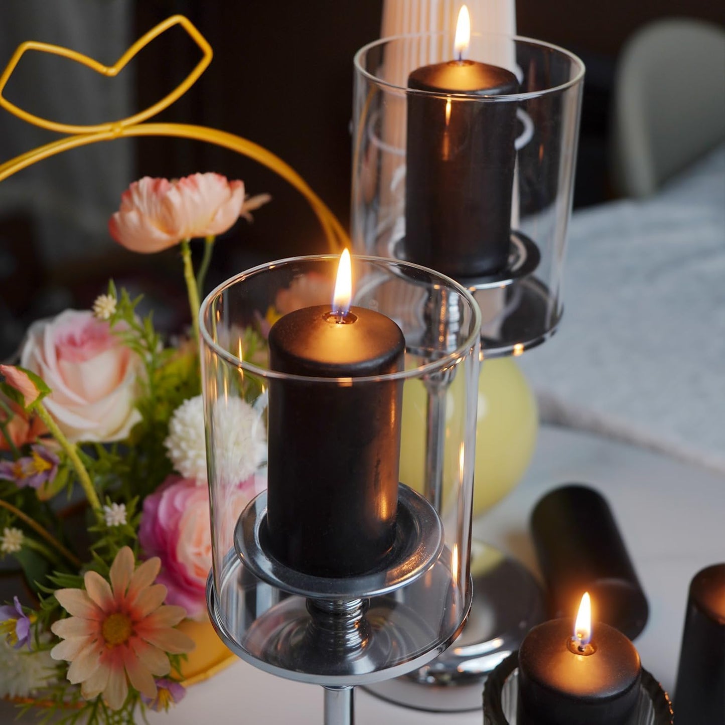 YOROXRG 2"x4" High Black Pillar Candles, Set of 20 Unscented. Bulk Buy. Ideal for Halloween, Wedding, Emergency Lanterns, Household, Wedding and Home Décor Candlesticks