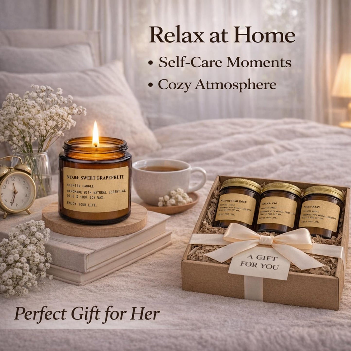 Scented Candles for Home,8 Pack Soy Wax Candle Set,Scented Candles Gift Set,Aromatherapy Candles, Amber Jar Vintage Apothecary Style, 8 Scents Gift Set