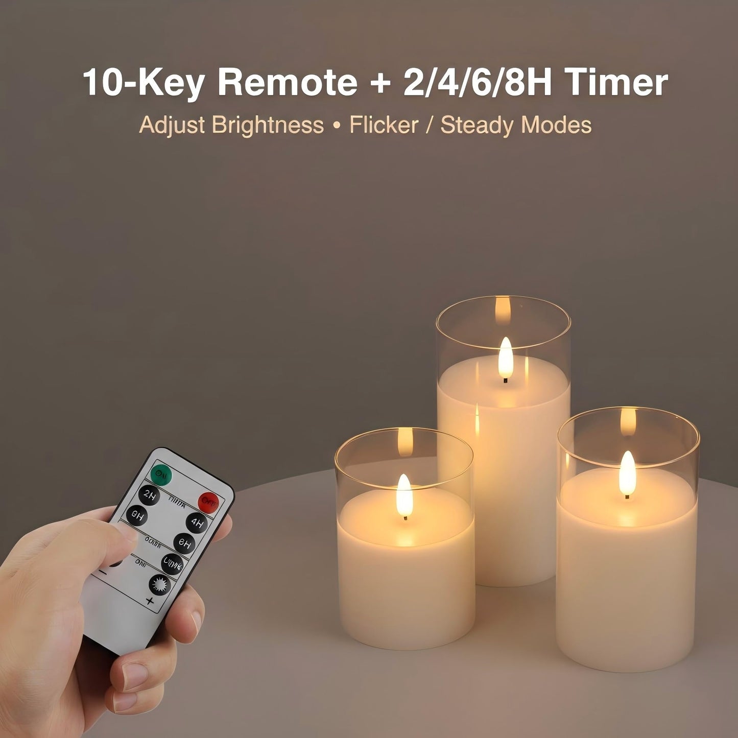 ANGELLOONG Glass Flameless Candles with Remote, White Battery Operated Candles with Timer, Electric Fake LED Candles for Bedroom Farmhouse Bathroom Coffee Table Decor, Clear