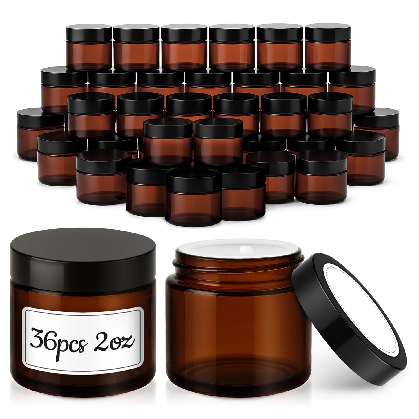 4 oz Glass Jars with Metal Lids, 24 Pack Amber Small Glass Jars with Black Lids Leakproof Round Airtight Empty Cosmetic Travel Containers with Inner Liners For Lotions Powders and Candle Making