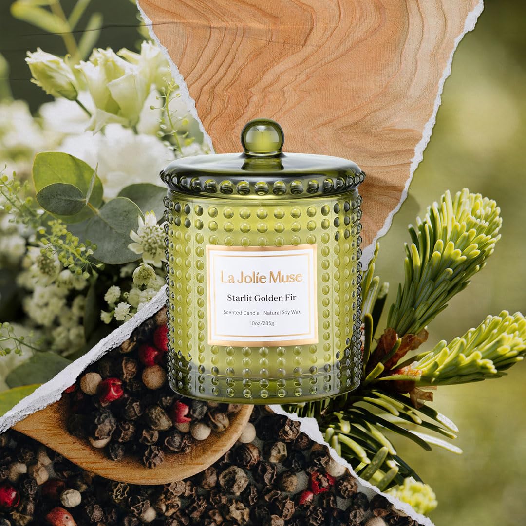 LA JOLIE MUSE Starlit Fir Pine Scented Candle for Home | Balsam & Cedarwood | Christmas Winter Holiday | Non Toxic Natural Soy | Green Jar Candle | Luxury Gifts for Women & Men | 55 Hrs