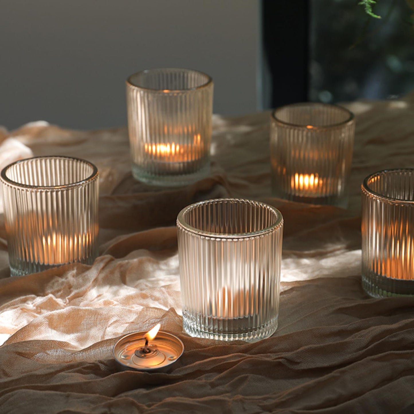24 Pcs Votive Candle Holders - Clear Glass Tea Lights Candle Holder in Bulk for Table Centerpiece, Tealight Candle Holder for Weddings, Home Decor, Baby Shower, Special Occasions (Clear, 24)