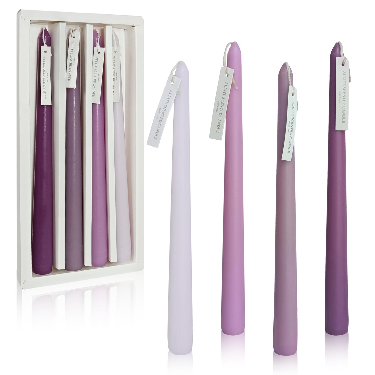 Dripless Handmade Gradient Purple Taper Candles Lavender Scented Long Lasting Burn Smokeless Aromatherapy Candles 10 Inch Elegant Tall Candlesticks for Home Decoration