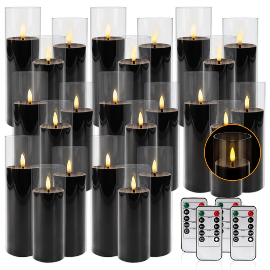 fclayvts 24Pack Black Flickering Flameless LED Candles with Remote & Timer, Small Pillar Acrylic LED Candles Perfect for Indoor/Outdoor Decor,Wedding,BBQ and Gift - Easily Create a Magical Atmosphere.