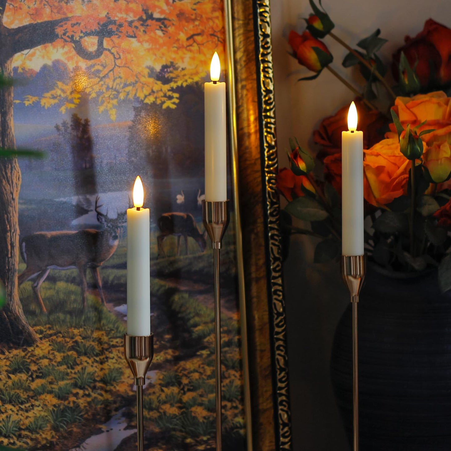 Yeelida Battery Operated Flameless Taper Candles with Two Remote Timer, 6.4" LED 3D-Wick Window Candles, Flickering Long-Lasting Warm Light Electric Pack of 8 Flameless Candlesticks (0.78" Dia, Ivory)
