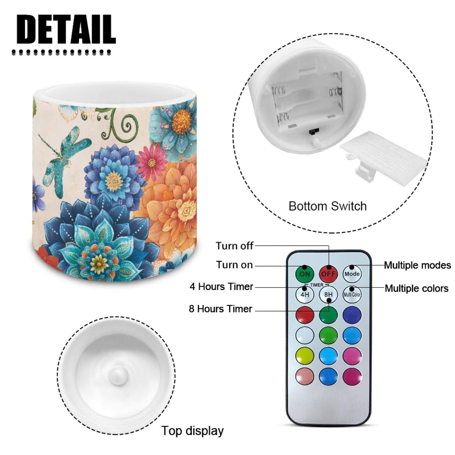 Cozeyat Boho Mandala Floral LED Candles Set of 4 Battery Powered Flameless with Remote Timer Flickering Flame Waterproof for Home Patio Beach Decor