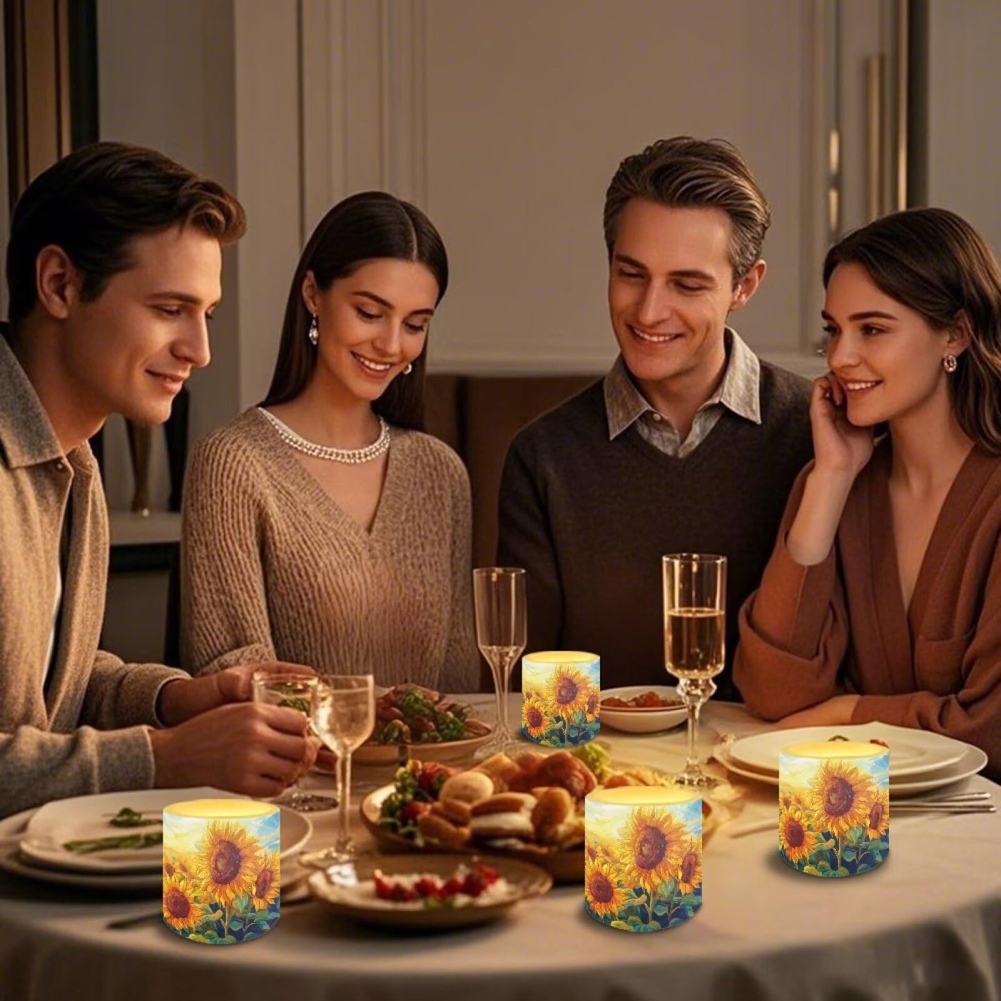 Cozeyat Sunflower Flameless Candles 4 Pack Battery Operated with Remote Control Timer LED Pillar Candles Waterproof for Indoor Outdoor Use