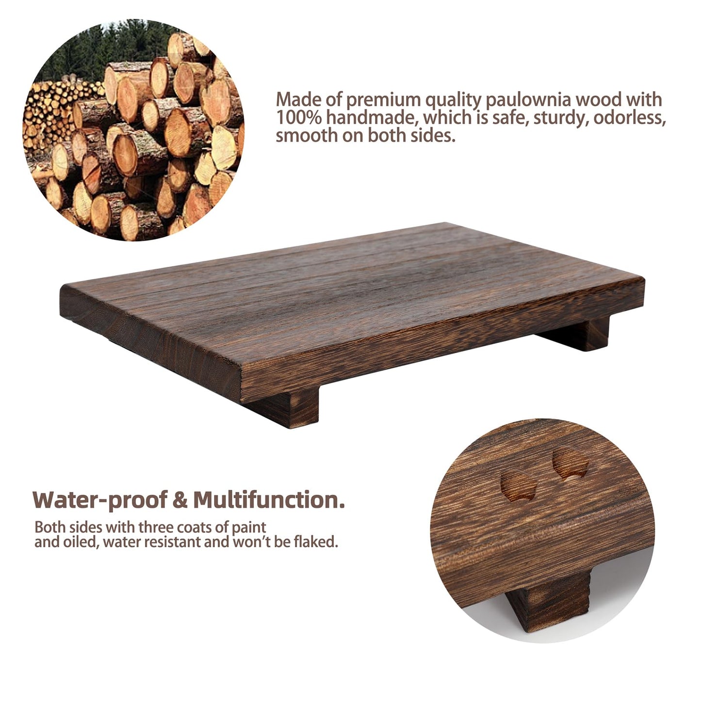 (12 x 7 Inch) Wood Riser Soap Tray, Farmhouse Wood Pedestal Stand for Kitchen Counter Sink, Rustic Wooden Riser Decorative Bathroom Counter Dishes Plant Bottles Candles Display