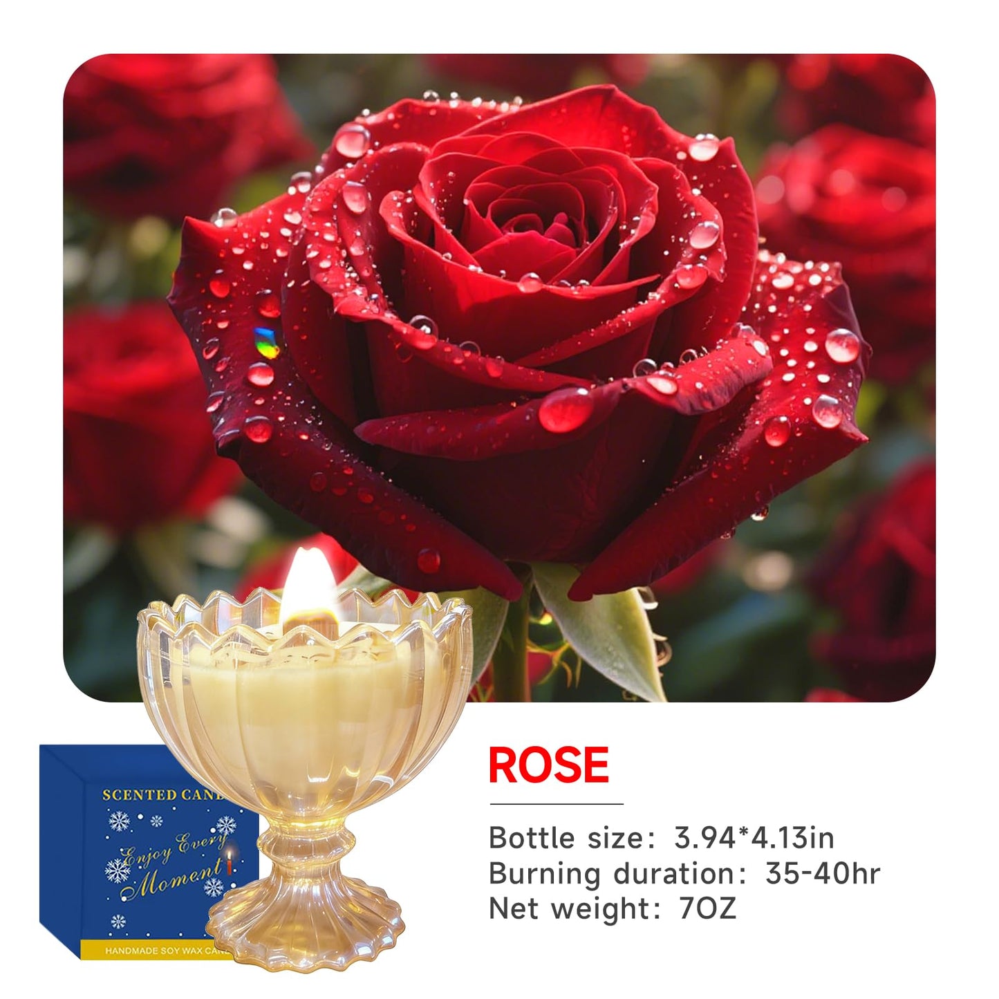 Petal Bowl Shape Soy Wax Rose Scented Candle, Aromatherapy Jar Candles for Home Scented or As a Christmas Holiday Candle Gift for Your Lover(7OZ/48Hours Burning)