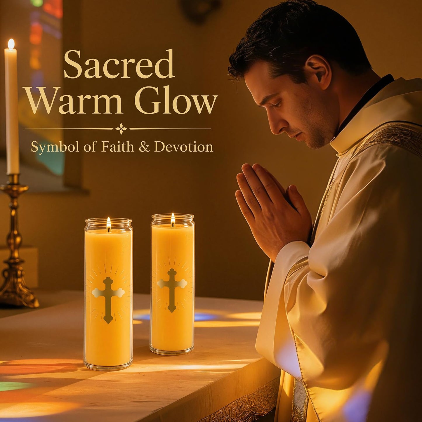 ARQRHTLY 6 Pcs Beeswax Prayer Candles 7 Day Devotional Candle in Glass 100 Hours Long Burn Time Religious Catholic Christian Spiritual Decor for Memorials Vigil Church Home Altar Bless Novena