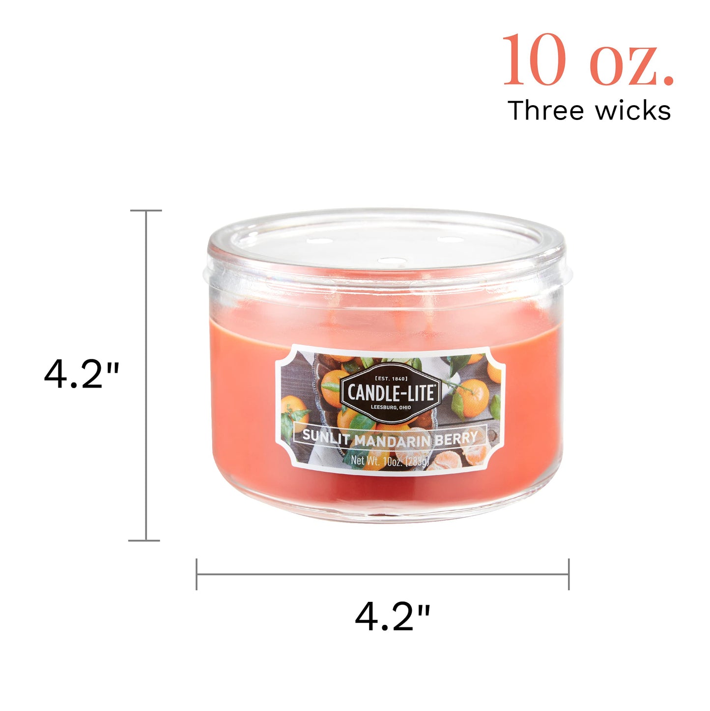 CANDLE-LITE Scented Sunlit Mandarin Berry Fragrance, One 10oz. 3-Wick Aromatherapy Candle with 20-40 Hours of Burn Time, Orange Color, 10 oz. Jar