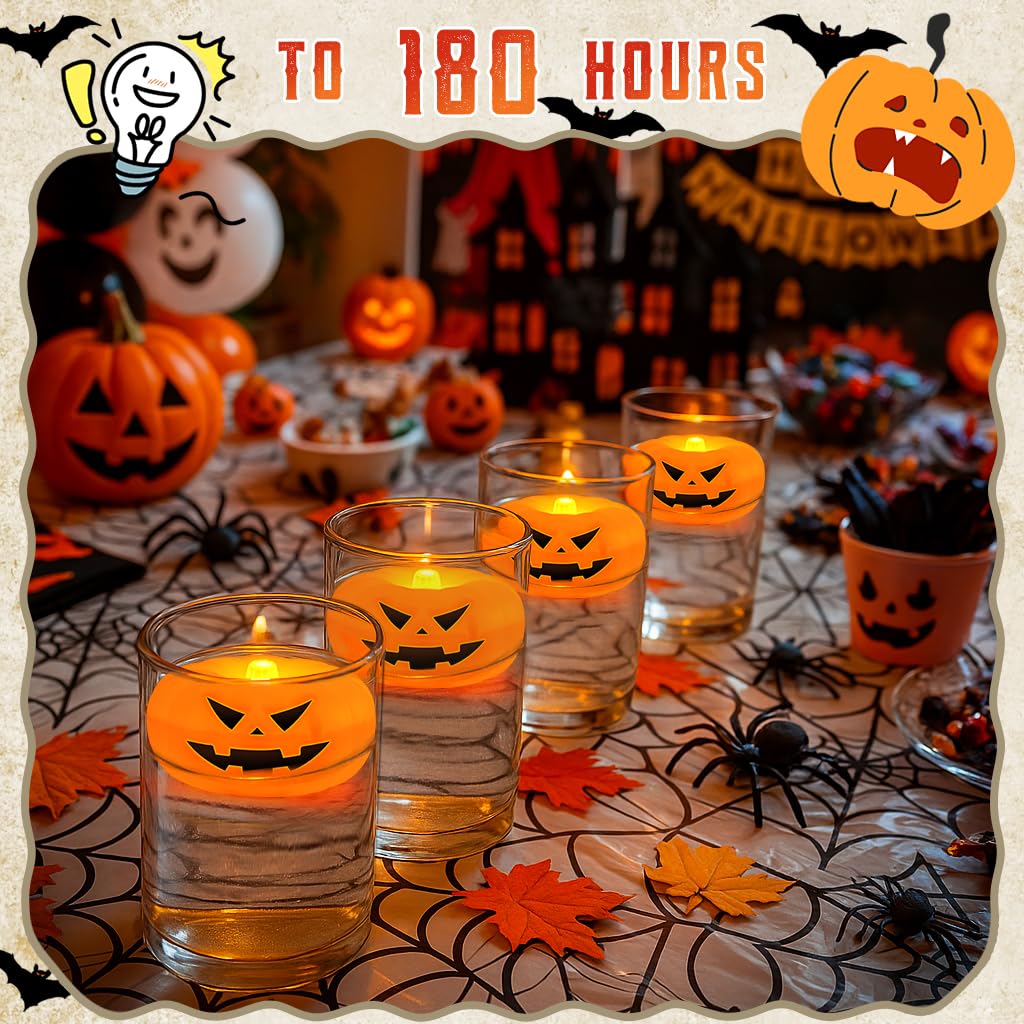 2.3” x24PK Orange Floating Candles-Halloween Flameless Water - Activated Candles, 180+ Hours Long - Lasting- Fall Decorations- Pool Decor-Thanksgiving Decorations