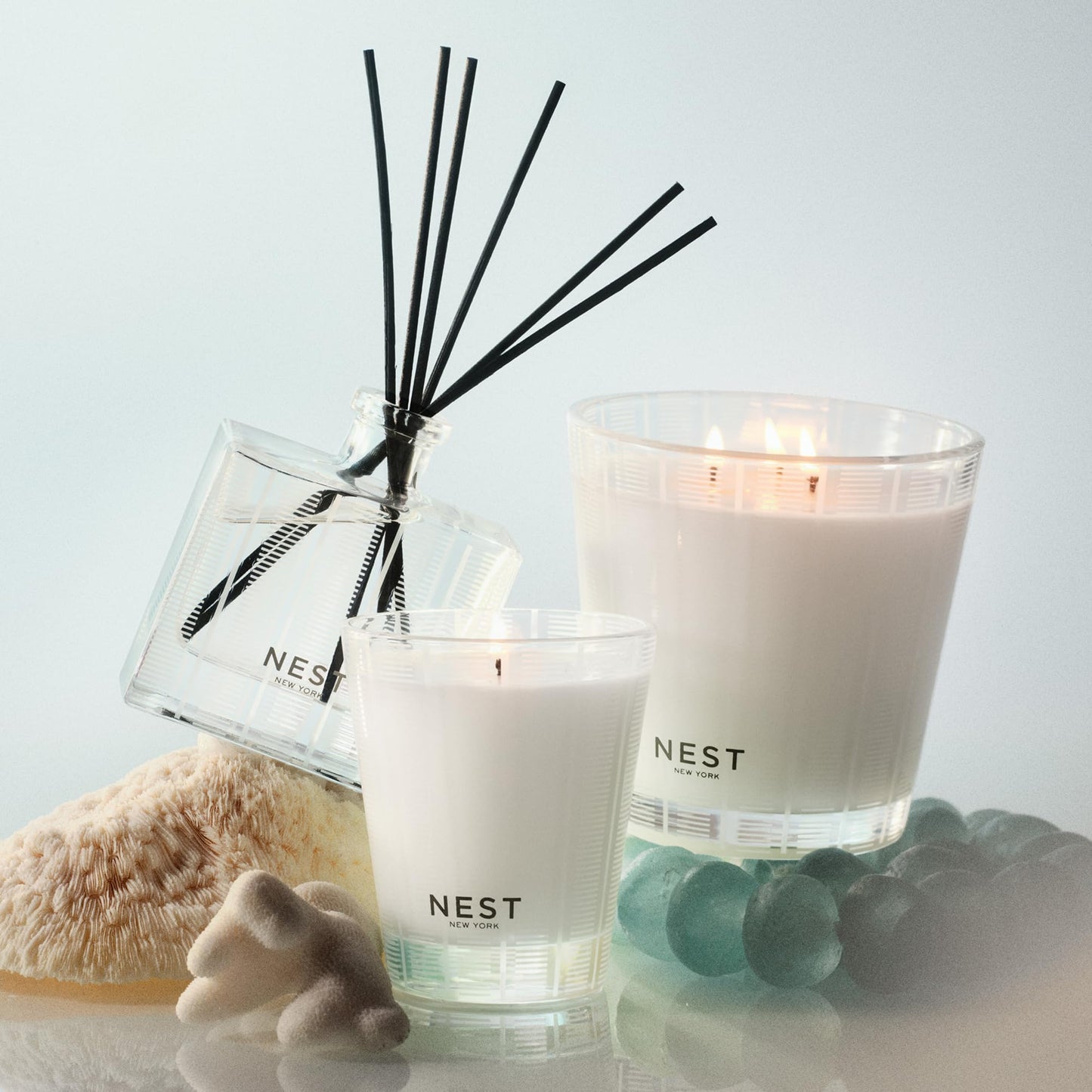 NEST New York Scented Votive Candle, Ocean Mist & Sea Salt - 2 oz - Up to 28-Hour Burn Time - Reusable Glass Vessel