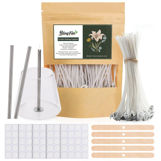 200pcs Natural Candle Wick kit,100pcs Wick Stickers with 5pcs Wick Holders and 2pcs Wick Placing Tube，for Soy Wax, Beeswax, Coconut Wax - DIY Candle Making Supplies for Beginners & Professionals