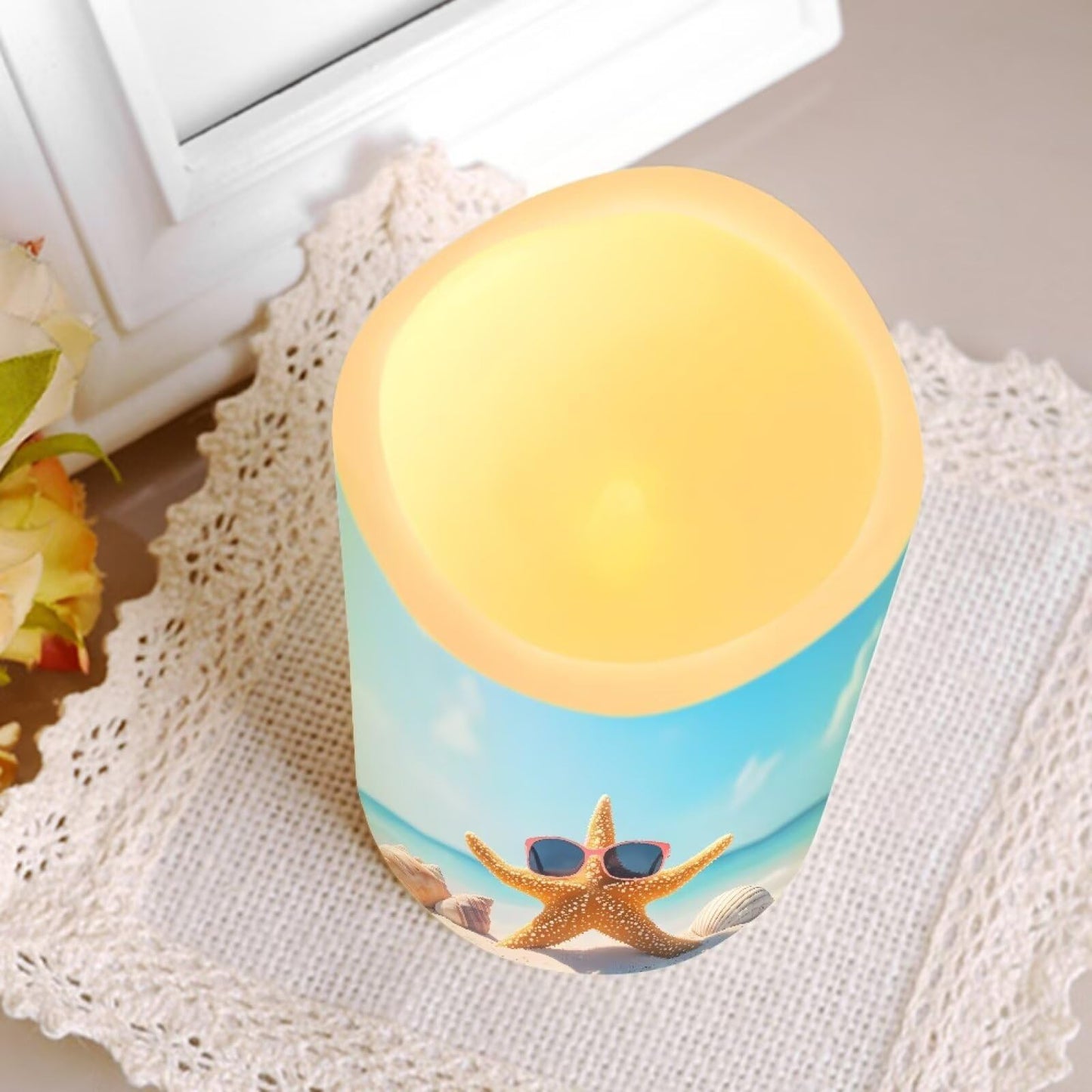 Cozeyat Ocean Turtle Flameless Candles Set of 4 Battery Powered LED Pillar Candles with Remote Timer Flickering for Indoor Outdoor Home Garden Beach