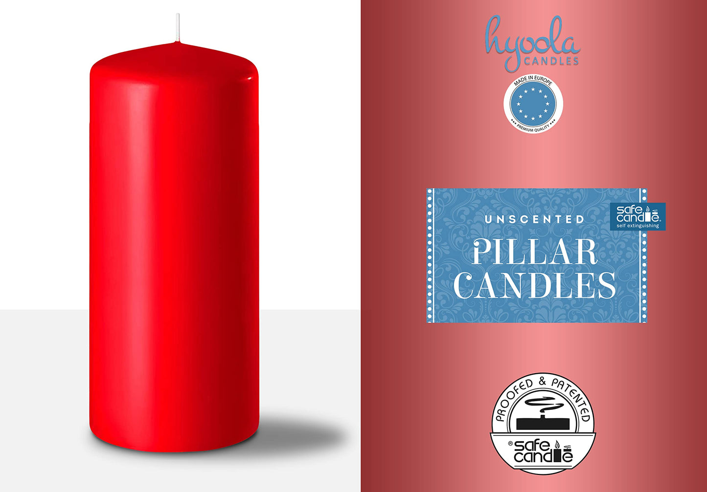 Hyoola Red Pillar Candles 2x6 Inch - 4 Pack Unscented Pillar Candles - European Made