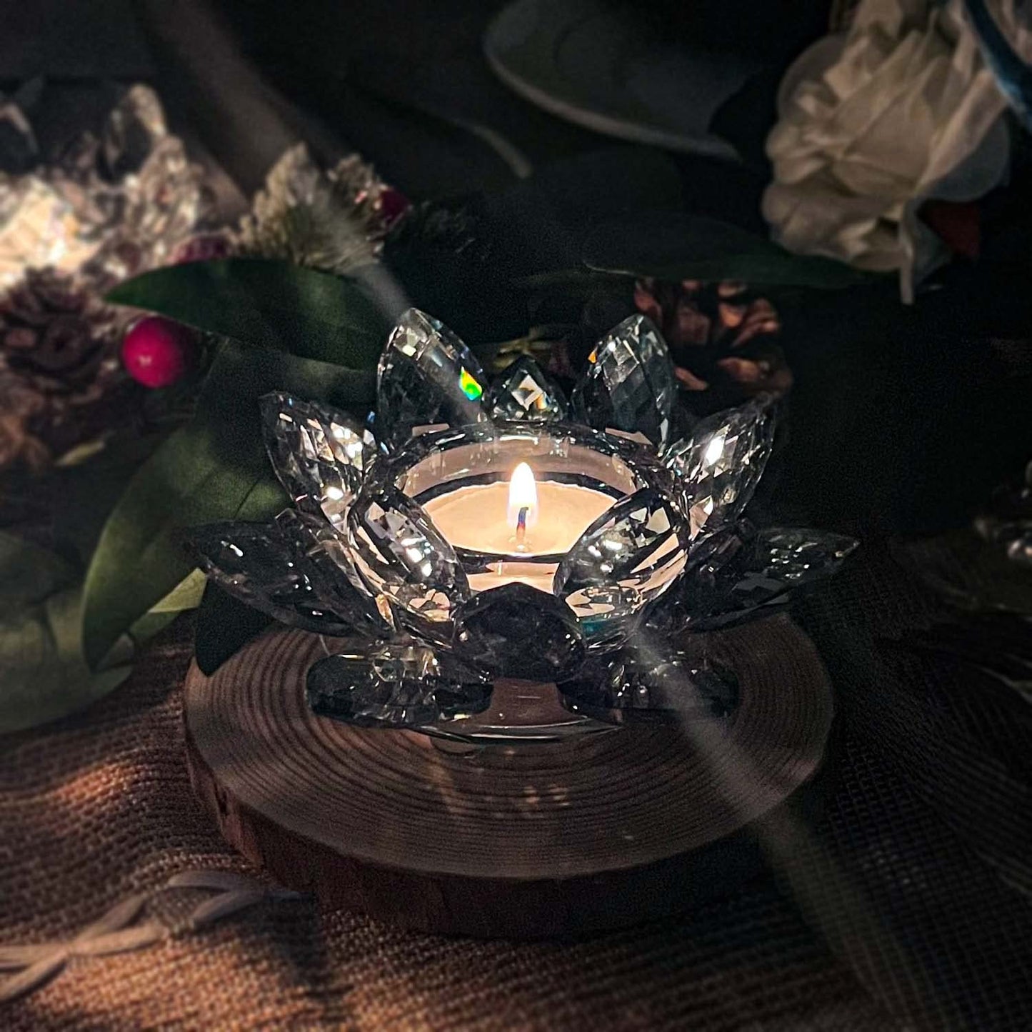 Kolnlala Crystal Lotus Flower Tealight Candle Holders/Glass Tea Light Candlestick Decor Decoration for Christmas Home Wedding Party… (Blue 1pc)