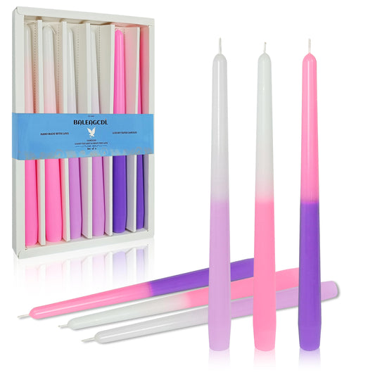Handmade Lavender Scented Taper Candles Smokeless Aromatherapy Tall Candles 10 inch Gradient Colored Elegant Candlesticks for Home Decoration Wedding Party Gift, Set of 6