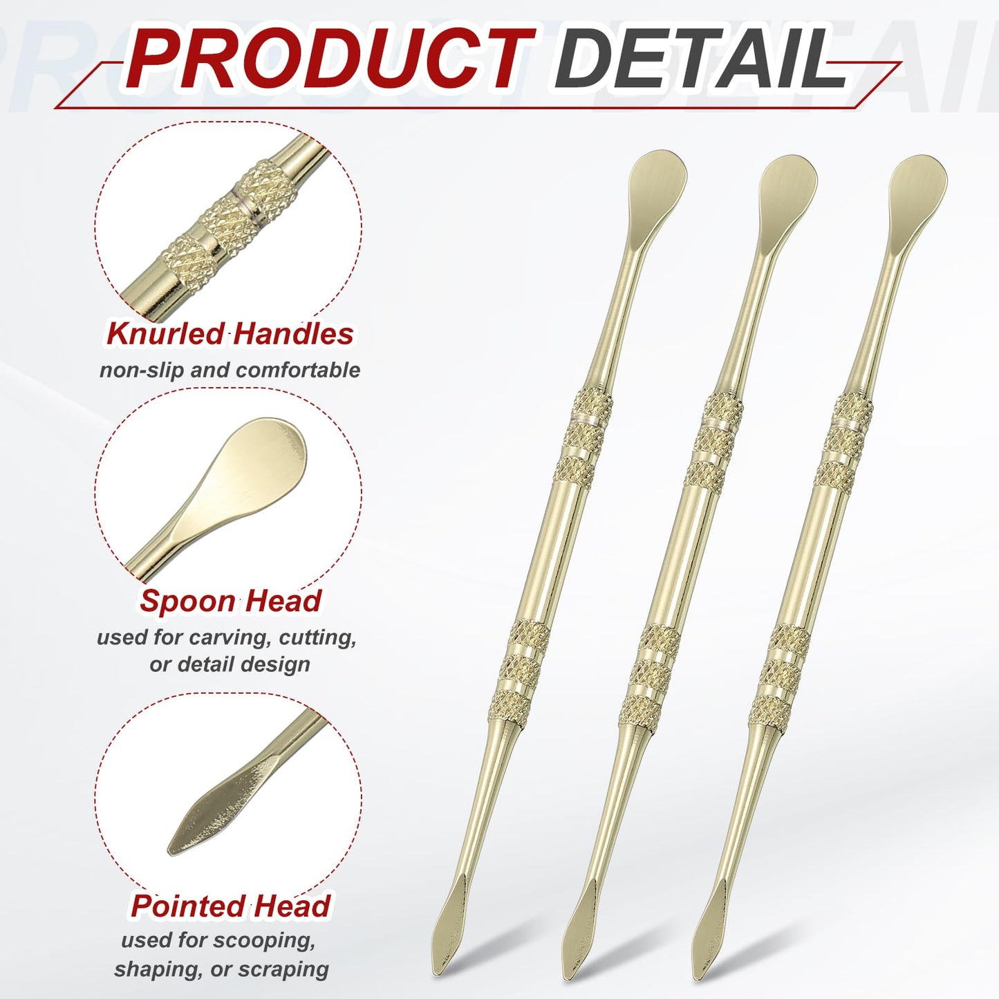 HARFINGTON 11pcs Wax Carving Tool 4.75" Double-Headed Stainless Steel Sculpture Tools Kit Modeling Engraving Sculpting Spoons for Clay Pottery Crafts Shaping, Gold Plated