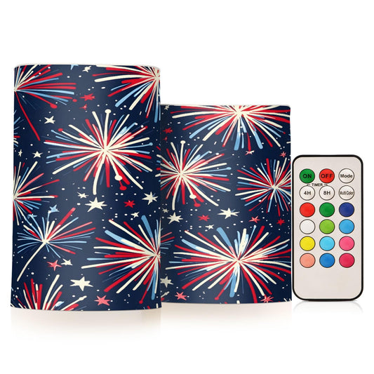 ALAZA Fireworks Blue Red 4th July Flickering Flameless Candles Battery Operated with Remote Timer,Tea Light Candles LED Pillar Votive Patriotic Candles Set of 2 for Outdoor Indoor Decorations