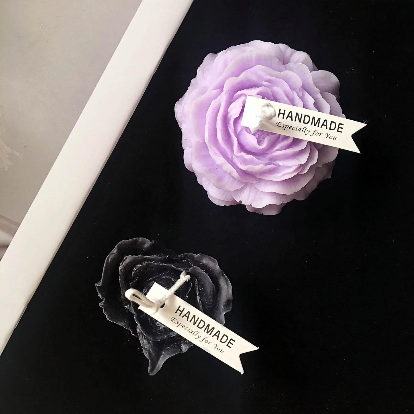Cooary 4 Pcs Low Temperature Candles Purple Peony Flower Shaped Black Heart Red Heart Blue Austin Rose Scented Starlight Gilded Candles Adult Low Heat Body Safe Drip Wax Play for Couples