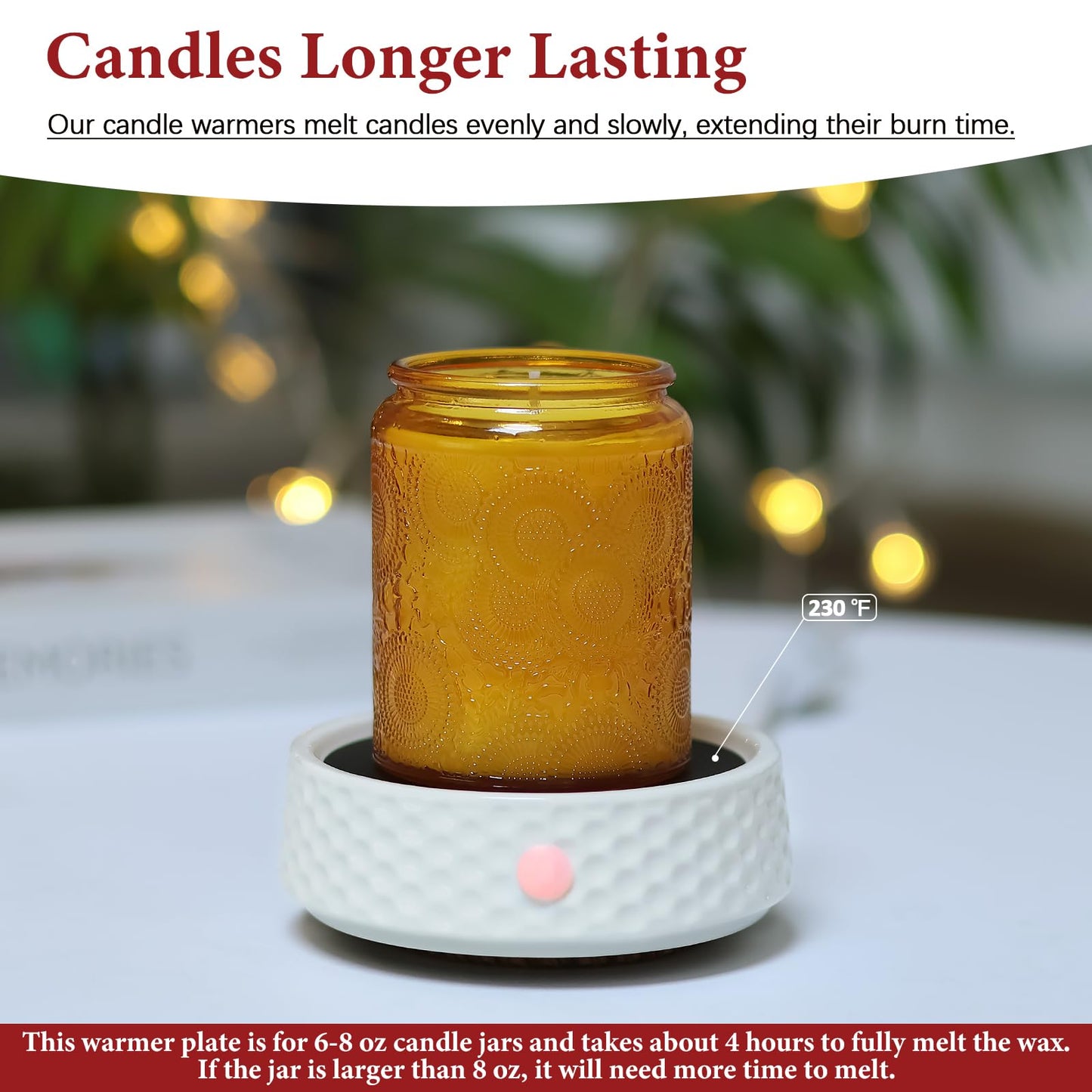 Electric Large Candle Warmer Plate - Ceramic Candle Wax Warmers for Jar Candles, Coffee Mug Warmer, Cup Warmers for Home Office, Aromatherapy Fragrance and Heating Beverage, Milk, Tea, Hot Chocolate