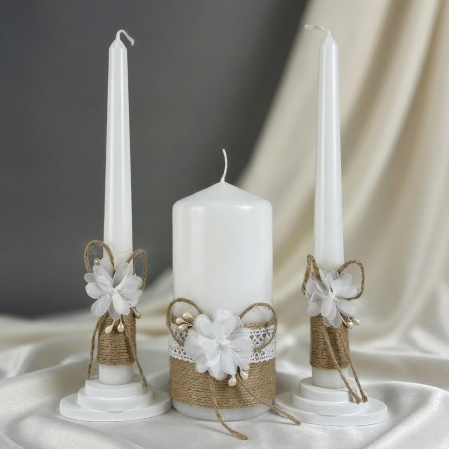 Magik Life Unity Candle Set - Wedding Ceremony & Reception – 6” Pillar & Two 10” Taper Candles – Long Burning Wedding Unity Candles for Marriage Ritual – Home Decor- Handmade in USA – White | Rustic