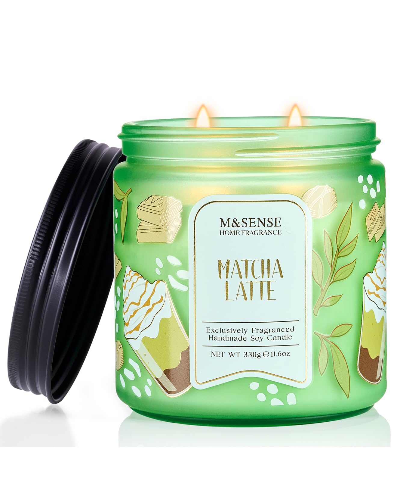 M&SENSE Matcha Latte Scented Candle, 11.6oz Natural Soy Wax, 70 Hours Long Lasting Clean Burn, Green Tea Creamy Aroma for Stress Relief, Non-Toxic Relaxing Aromatherapy Gifts for Women