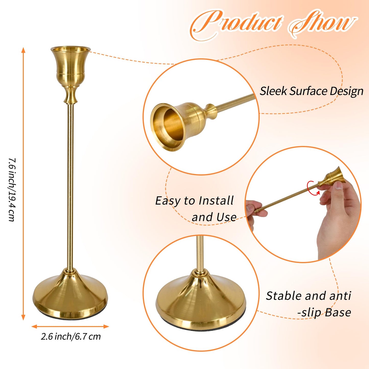 Pesonlook Brass Gold Candlestick Holders 15 PCS Metal Taper Candle Holders,Tall Metal Candlestick Holders for Table Centerpiece,Wedding,Party,Dinner Home Decoration