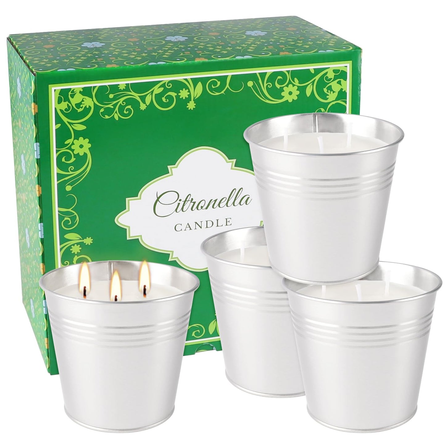 Large Citronella Candles Outdoor-4x150z3-Wick Bucket Candle for Home Patio Candleup to 240 Hours, Summer Camping HugeCandle