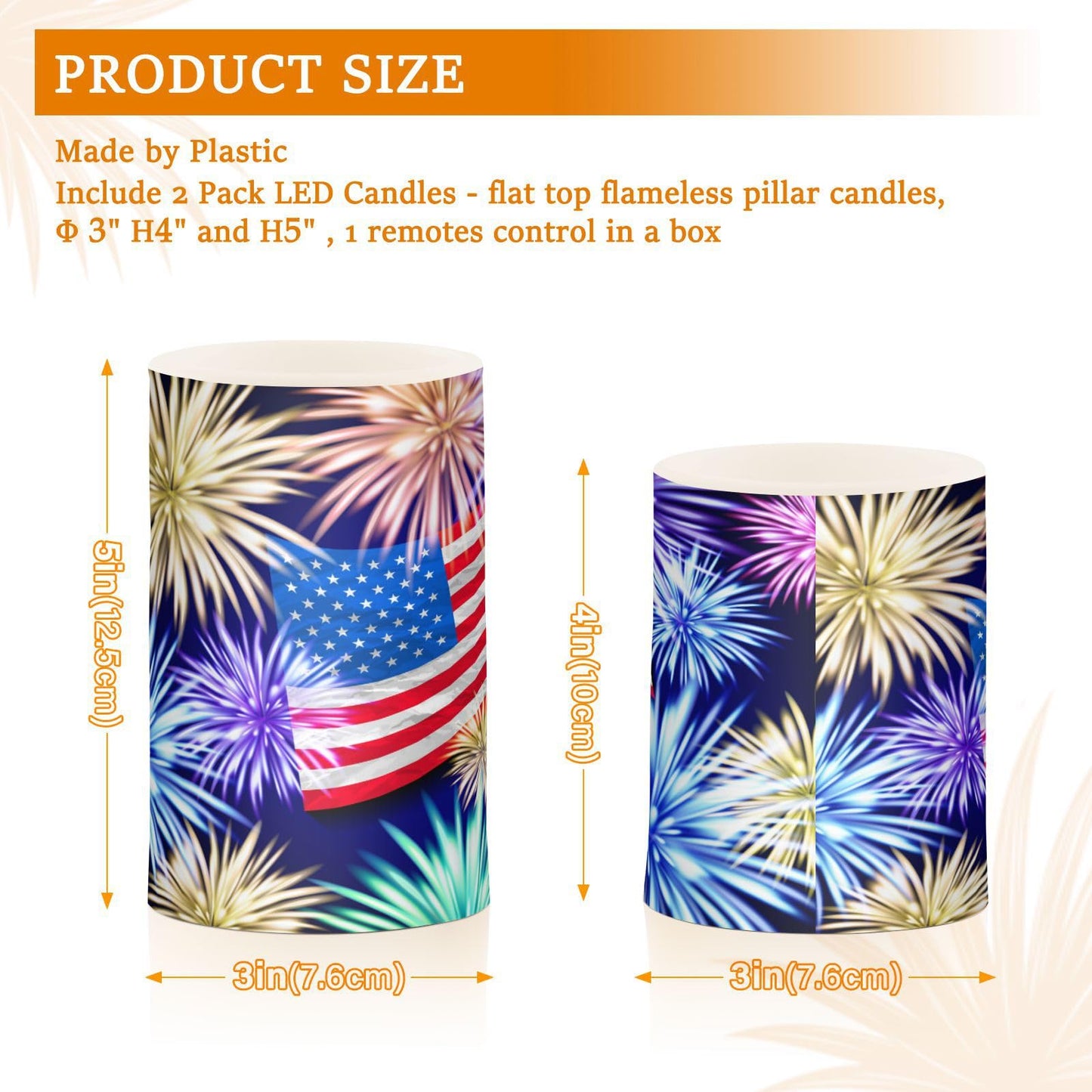 Eionryn American Flag Fireworks Flameless Candles Memorial Day Patriotic 4th Of July Battery Operated LED Candles with Remote Timer Electric Candles for Home Party Decor 2pcs