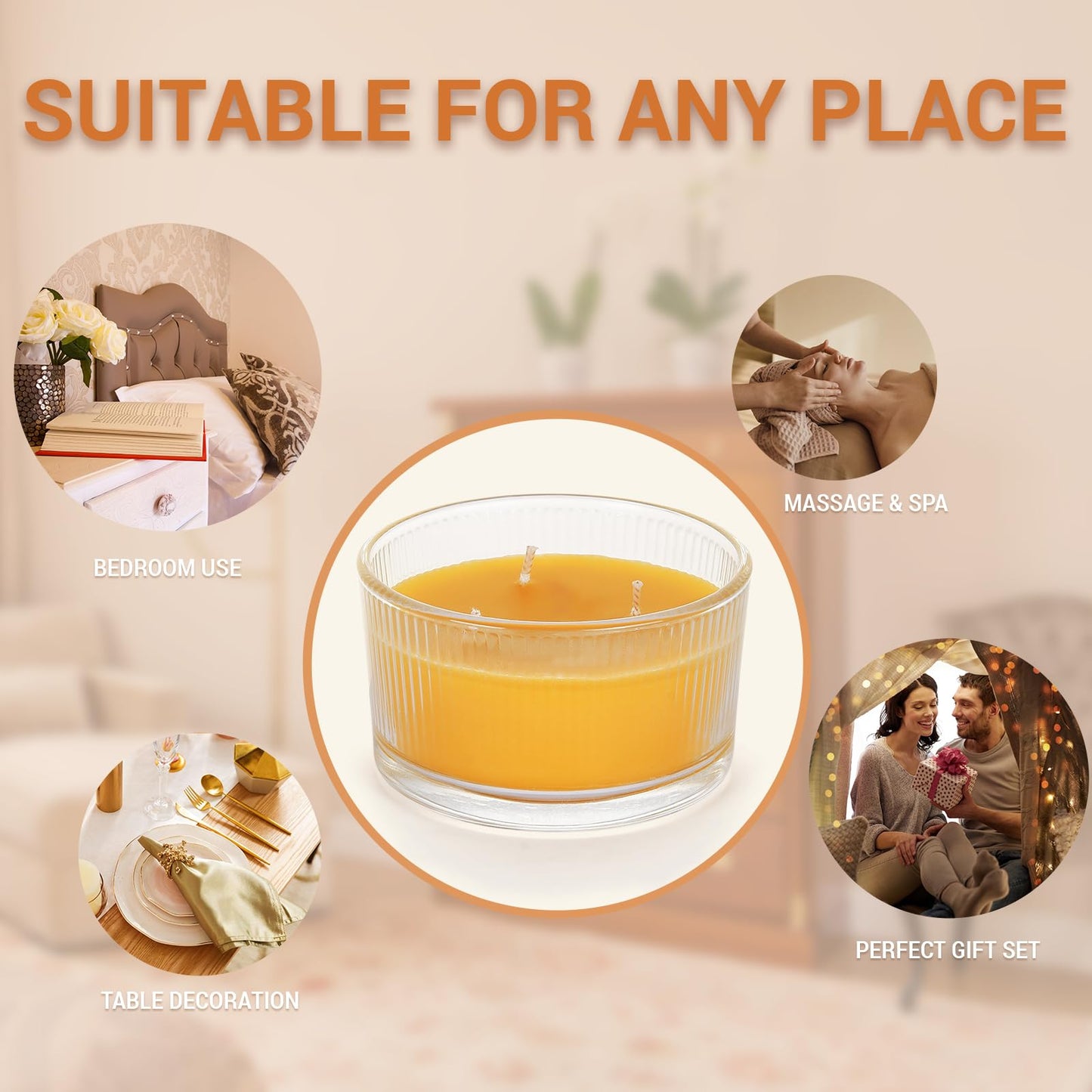 AGLARY 3PCS 3-Wick Beeswax Candles in Glass, Elegant and Natural Home Lighting,Unscented Raw Beeswax-Raw