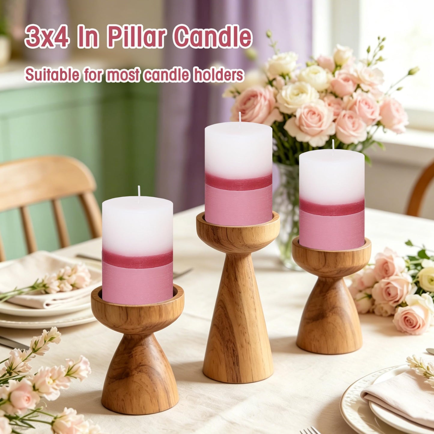 Scented Pillar Candles 3x4 Inch Pink White Ombre Cotton Core Sweet Flower Scented Candles, Set of 3, 50+ Hours Burn Time|1PC Aromatherapy Candle