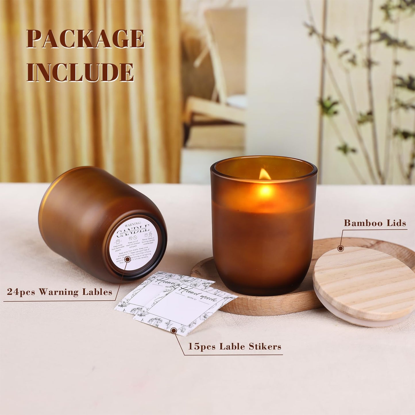 LETINE 12PCS Matte Amber Glass Candle Jars 8oz with Lids - Multi-Purpose Frosted Candle Containers for DIY Candle Making, Herb Storage, Sugar Scrubs, Perfect for Bridesmaids Gifts & Wedding Favor