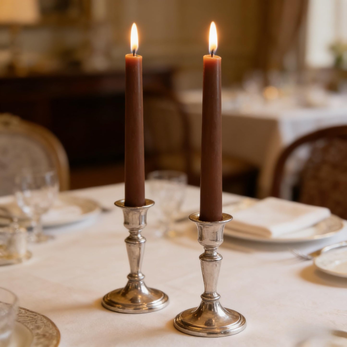 12-Pack Brown Taper Candles, 10 Inch Unscented Dripless Candlesticks, Long-Lasting Burn Time of 7-8 Hours, Perfect for Home Décor Dinner Party Meditation