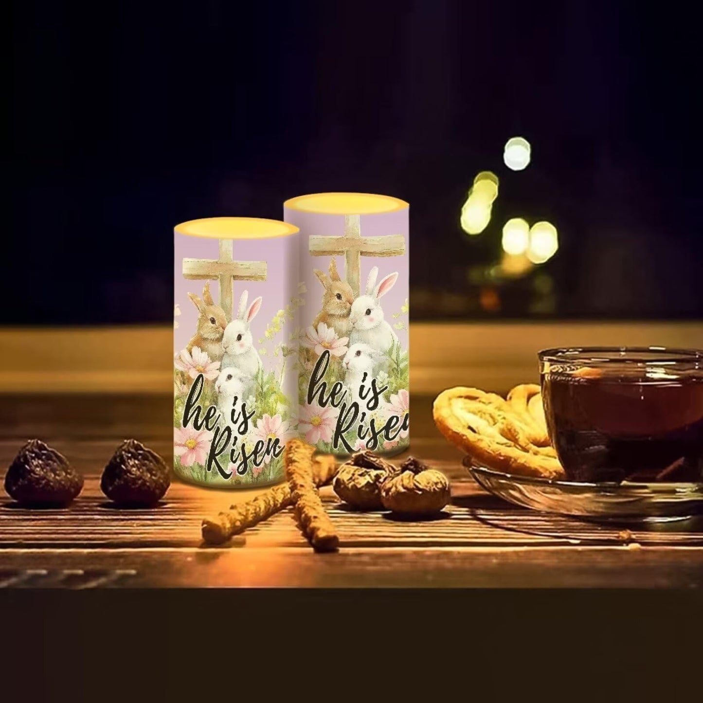 Luarisgur Flameless Candles LED Easter Rabbit Cross Decorative Candles Battery Operated Ornage Flickering Candles with 18-Key Remote Timer Pillar for Home Living Room Party Table Decorations