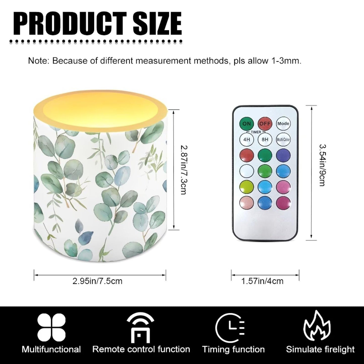 Cozeyat Green Leaves Waterproof LED Flameless Candles 4 Pack Battery Powered with Remote Control Timer Flickering Pillar Candles for Indoor Outdoor Home Decor