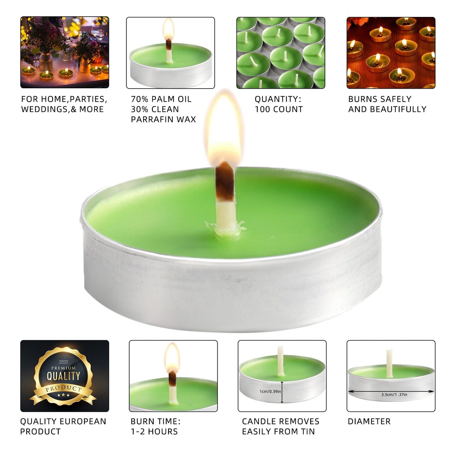 Dyrfolm 100 Pack Tea Lights - Smokeless, Unscented, Dripless & Long Lasting Mini Tealight Candles for Home, Weddings & Parties (Red)