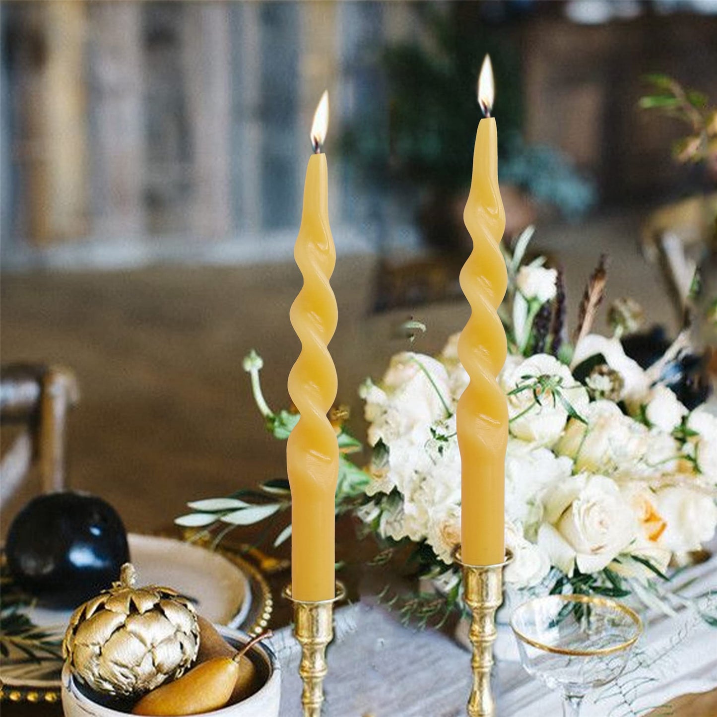 Long Taper Candle Beeswax Candlestick,Gedengni Handcrafted Bees Wax Spiral Candles Scented Tapered Candle Twisted Candlesticks Wedding Home Dinner Wedding Party Decor,1D-Beeswax