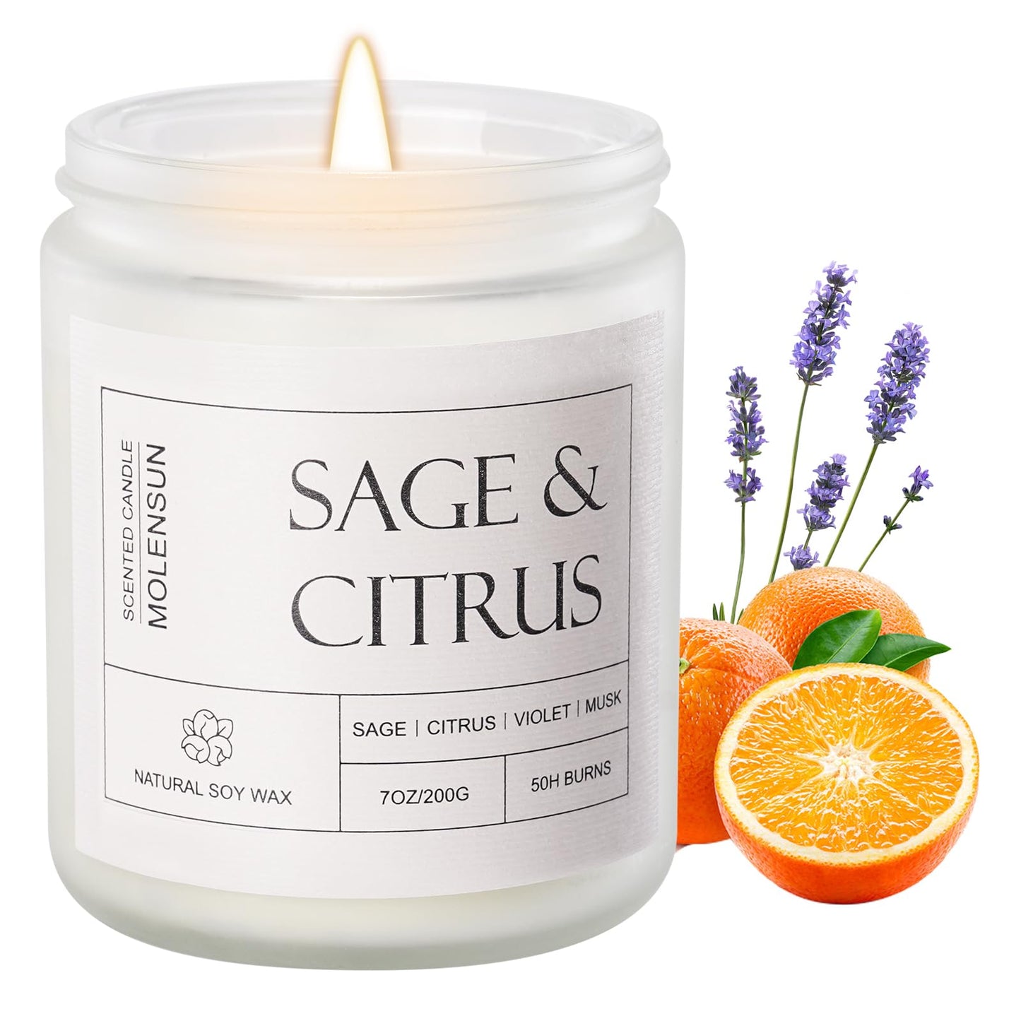 Molensun Sage & Citrus Scented Candles, Aromatherapy Jar Candle, 7 oz Long Lasting Candles, Soy Wax Candle Gift for Women