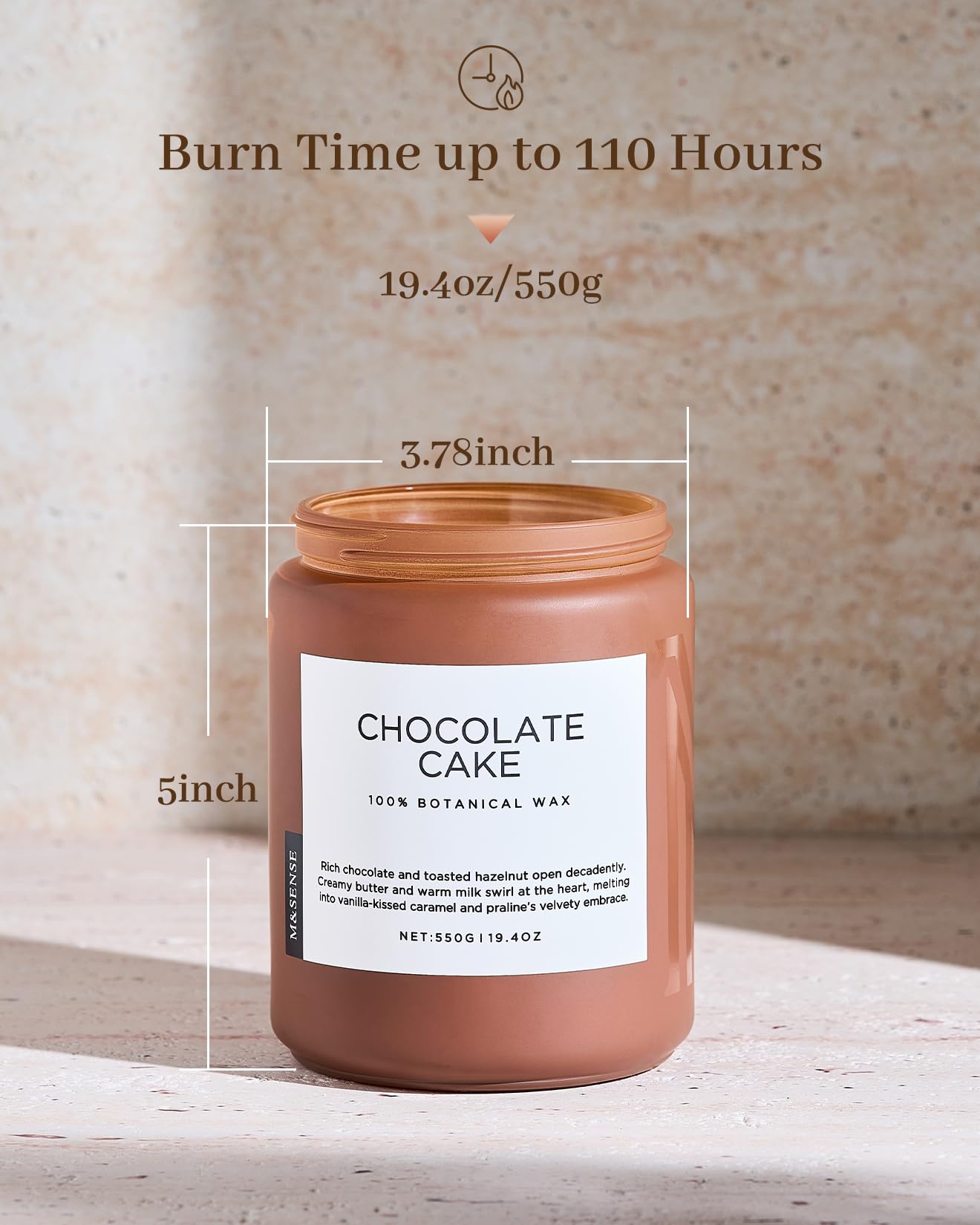 M&SENSE Chocolate Layer Cake Scent Candles, Large Natural Soy Wax 110 Hours Burn Time Clean Non Toxic Scented Classic 2 Wicks Candle 19.4oz for Home Office