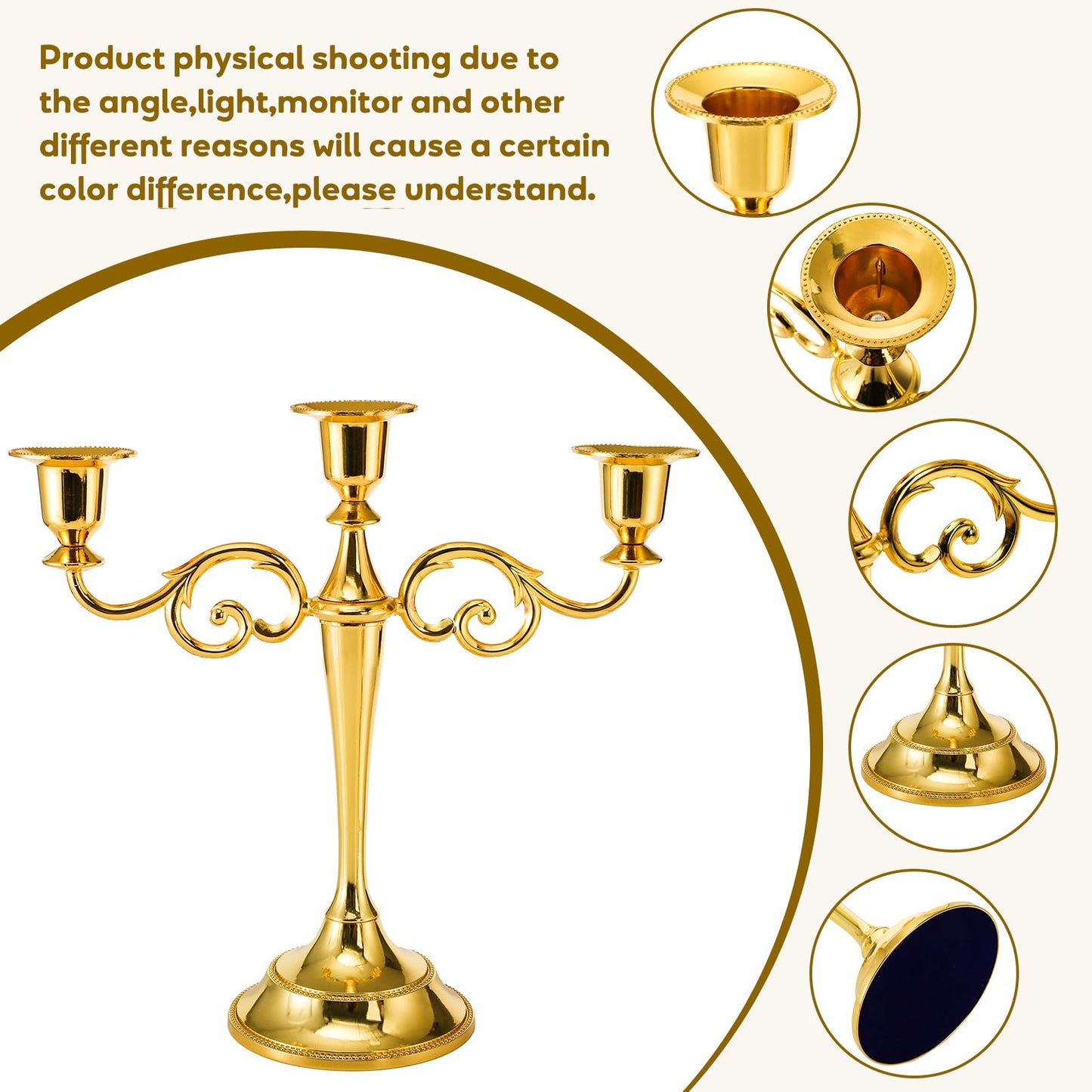 YOUEON Candelabra, Candelabra Candle Holder, Tall Candlesticks Holder, Elegant Taper Candle Holder Centerpiece for Wedding, Church, Halloween, Dining, Home Decor (Gold)