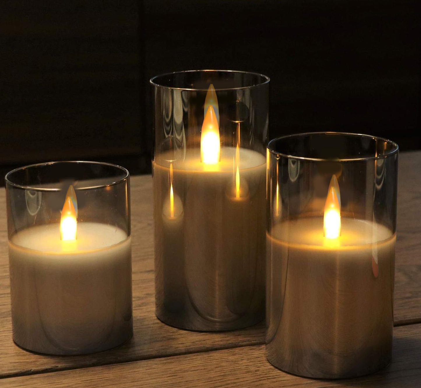 Kiexung Flameless LED Candles, New Analog 3D Wick Battery Powered Candle, Fake Candle with Remote Control & Timer for Dining Table/Cafe/Living Room/Bedroom/Wedding Center Decor (Grey)