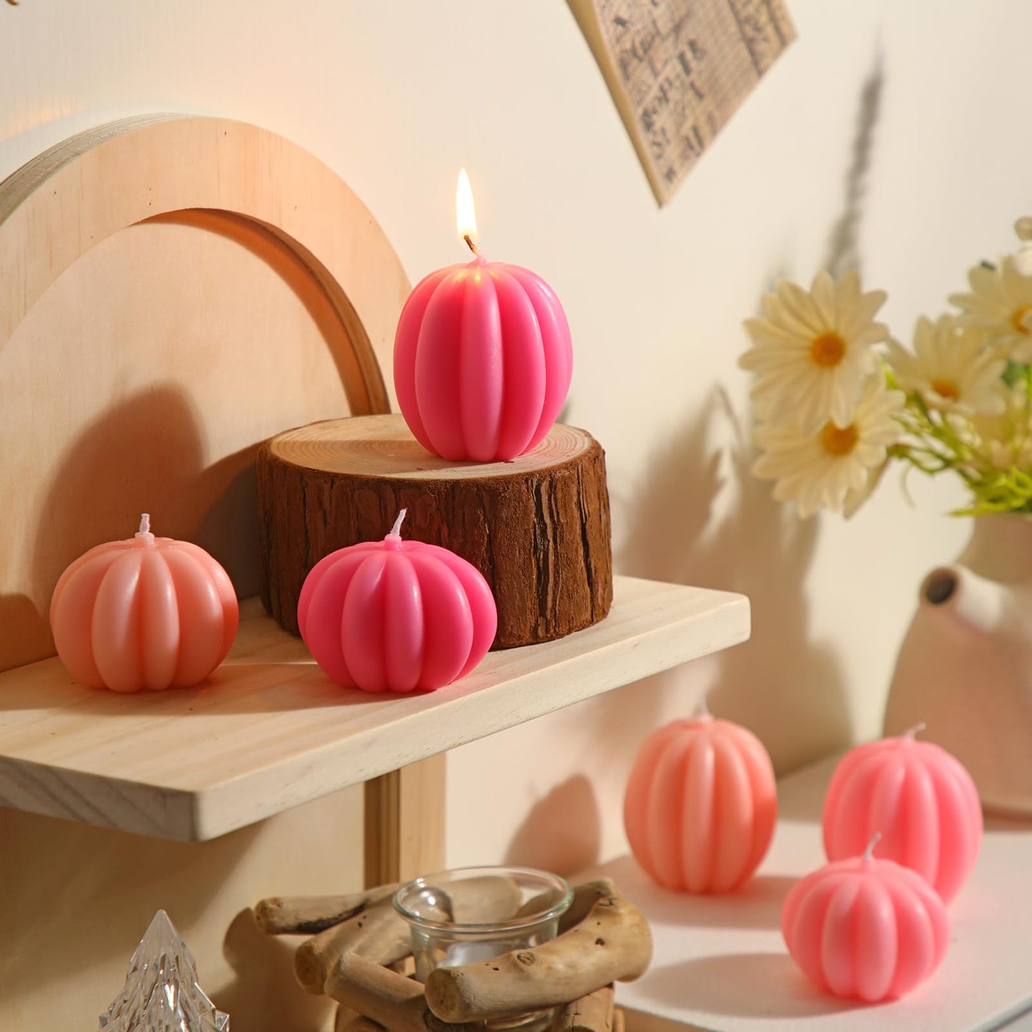 MTLEE 6 Pieces Thanksgiving Pumpkin Shaped Soy Candles Fall Scented Tealight Candles Home Decor Handmade Thanksgiving Gifts for Bedroom Bathroom Party (Pink,Pumpkin)