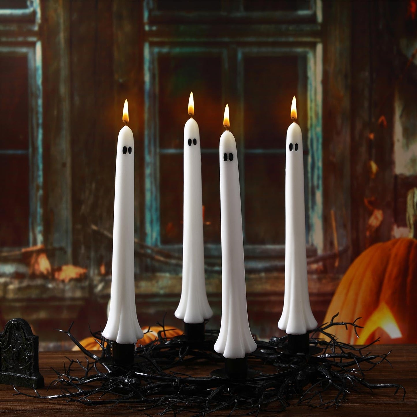Conelist 6 Pcs Halloween Ghost Taper Candles Bulk Cute White Spooky Candles Decorations Halloween Ghost Shaped Decor for Party Favor Home Table Centerpieces Fireplace Festival Kitchen