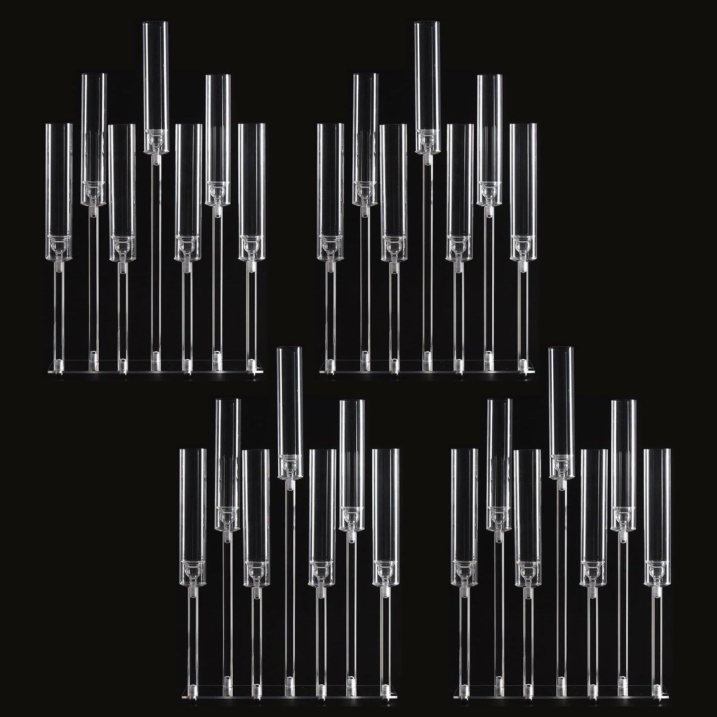 Generic Candelabra 7 Arm Acrylic Candlestick Candle Holder for Wedding Birthday Party Living Room Decor, 4pcs Set 26.5 Inch Tall, Clear