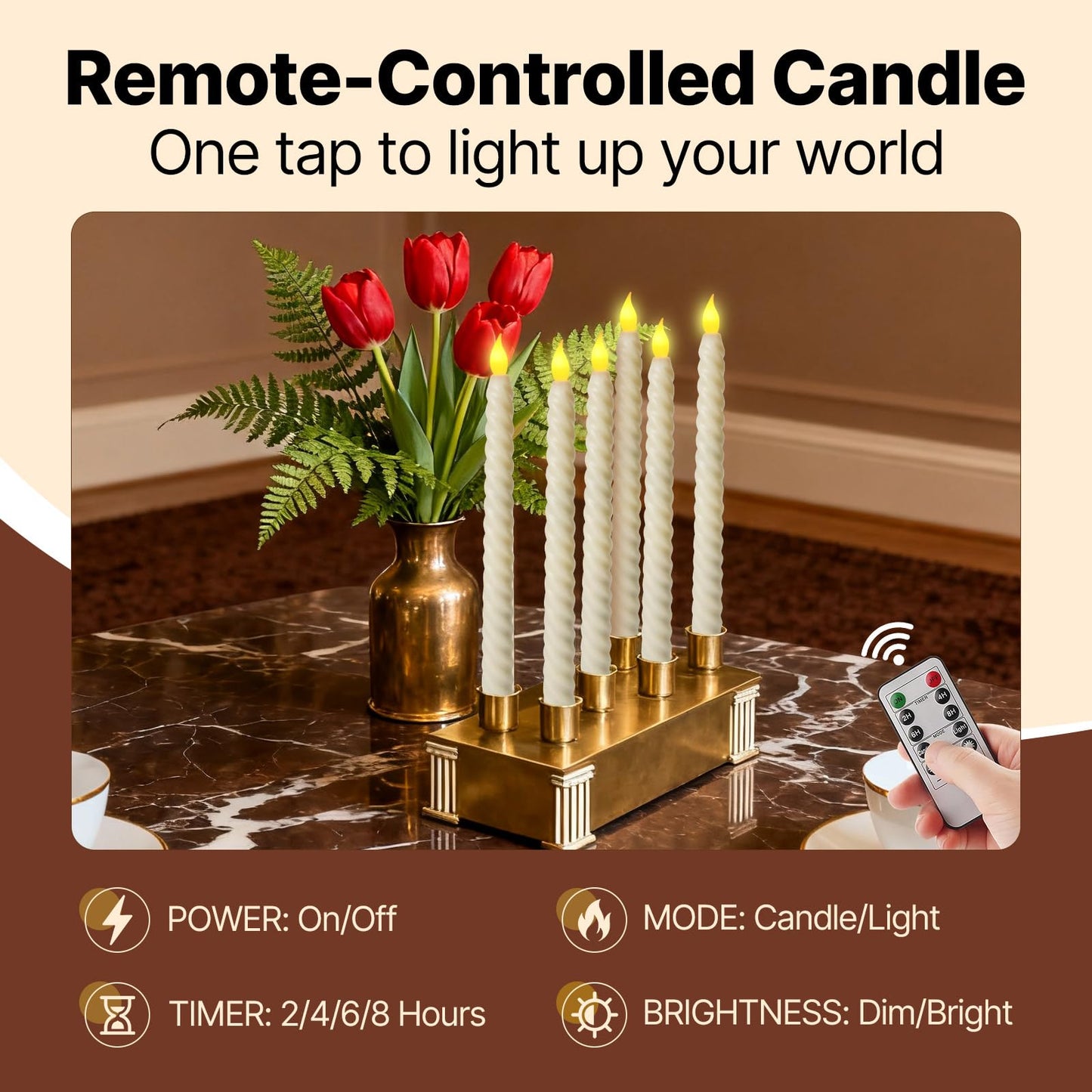 Mwizbyot 6 Pack Flameless Taper Candles, 10 Inch LED Window Candles