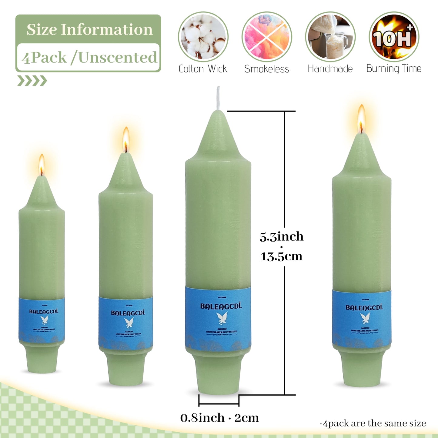 Unscented Dripless Taper Candles Light Green 5INCH Smokeless Short Taper Candlesticks for Dinner Weddings Birthday Party Home Décor