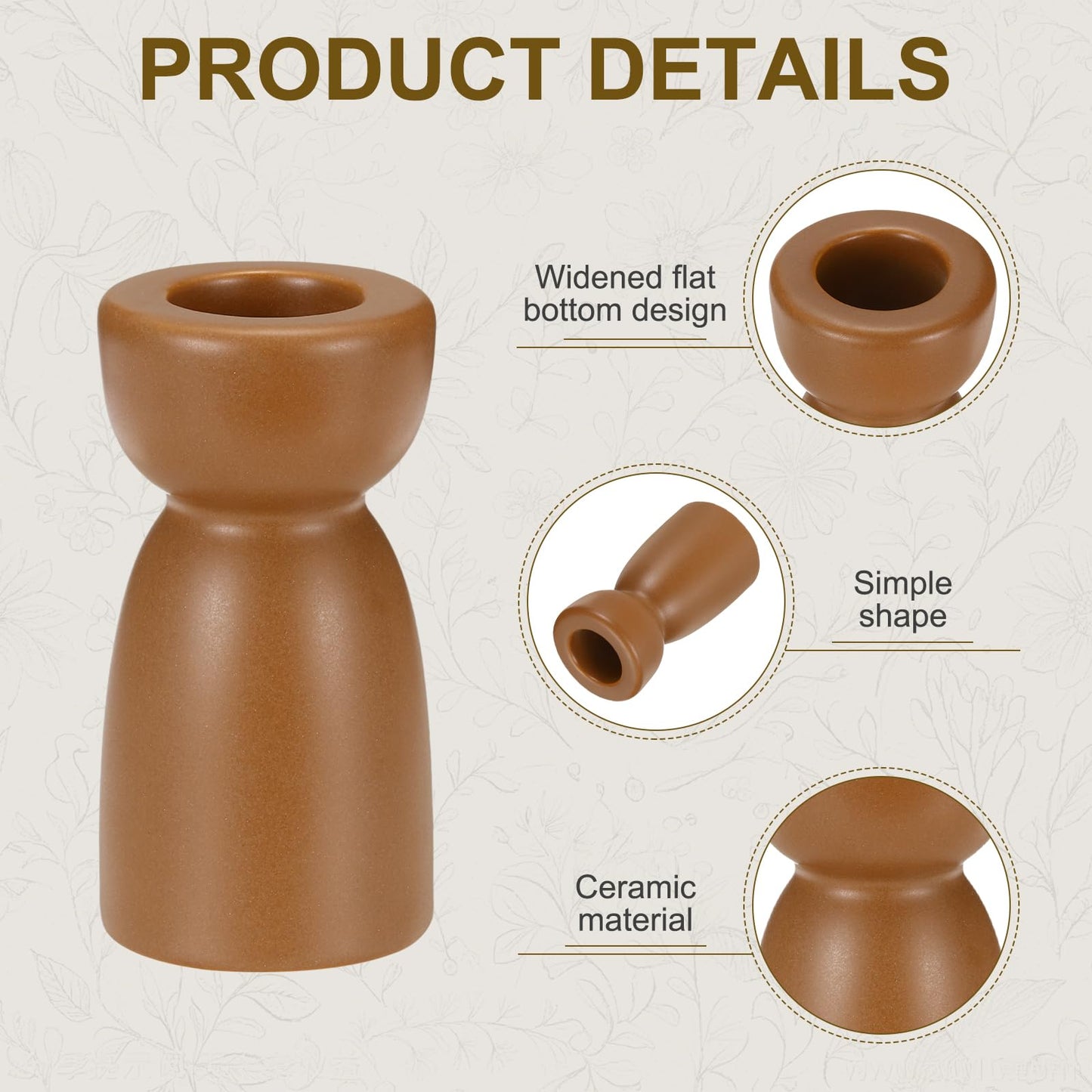 uxcell 2 Pack Candlestick Holder Brown Ceramic Taper Candle Holder Candle Stand Holders Modern Style Decoration for Centerpiece Tabletops Anniversary
