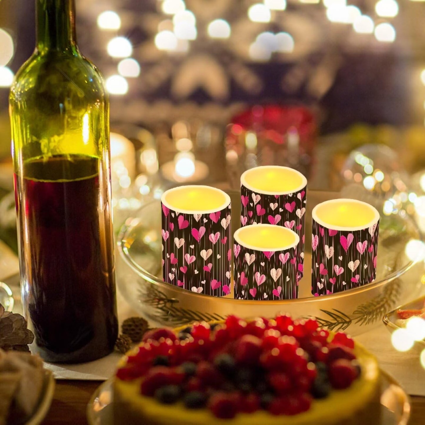 NETILGEN Valentine's Day Decorative Flameless Flickering Candles with Remote Timer Control Battery Operated LED Pillar Candles Set of 4, Sweet Love Hearts